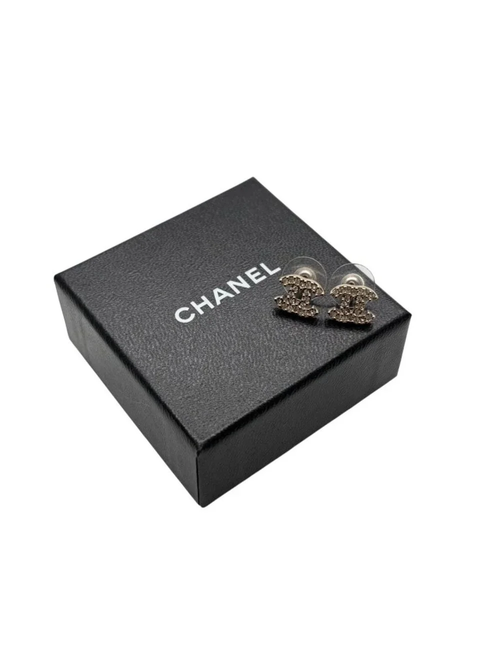 Chanel CC Logo Earrings Rhinestone Metal Gold Plated Clear